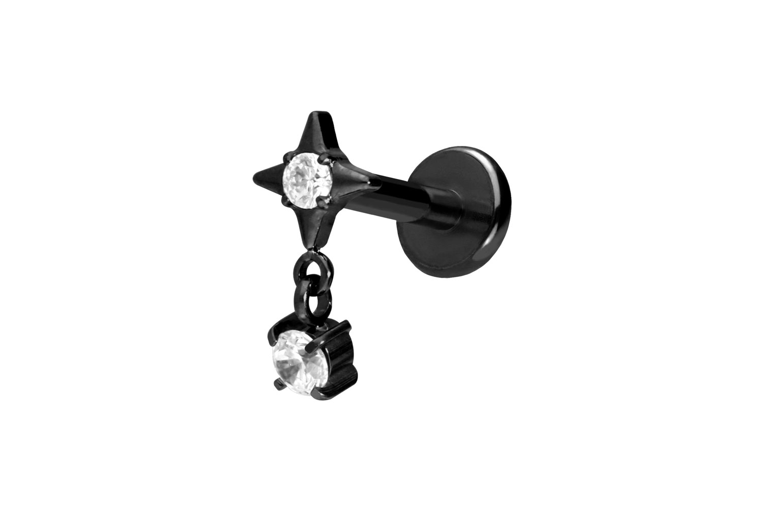 Titan Labret Piercing mit Push Fit STERN + KRISTALL